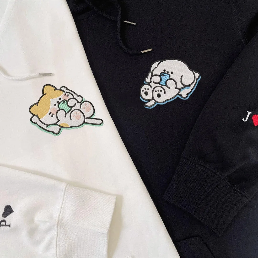 Adorable Dog & Cat Couple Sweatshirts - Custom Embroidered Matching Hoodies For Couples