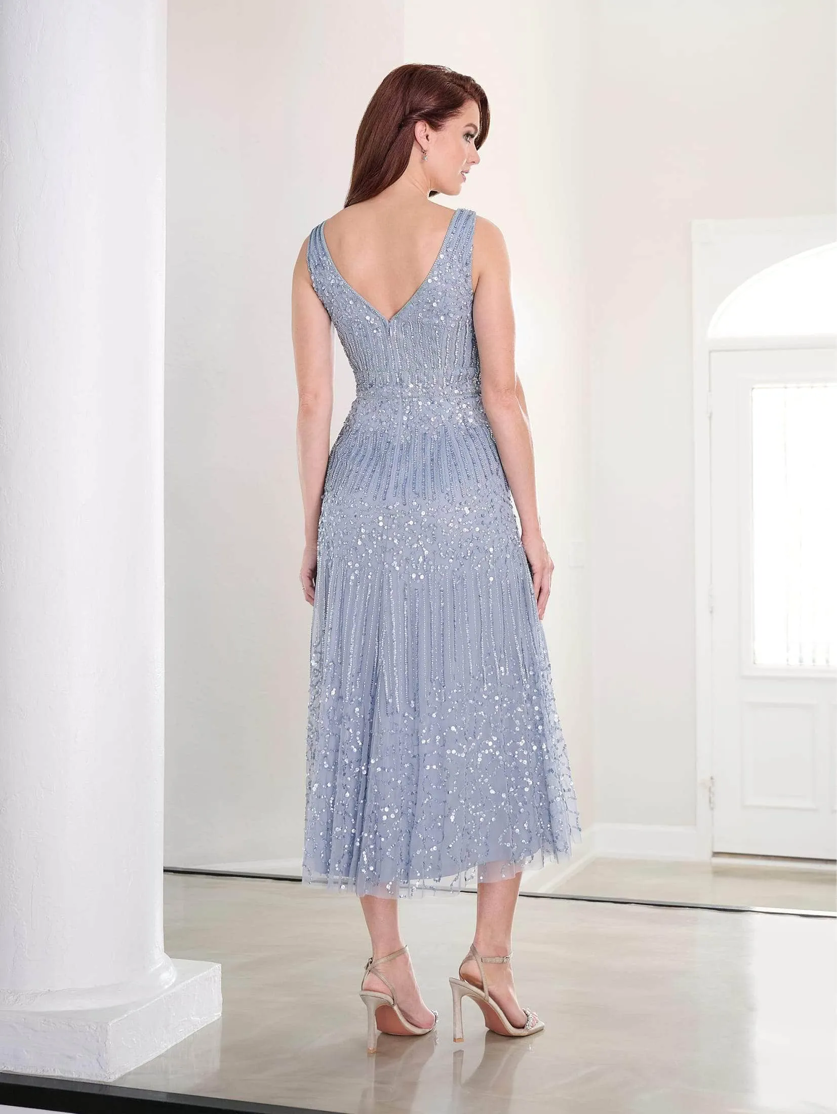 Adrianna Papell Platinum 40456 - Beaded Tea-Length Dress