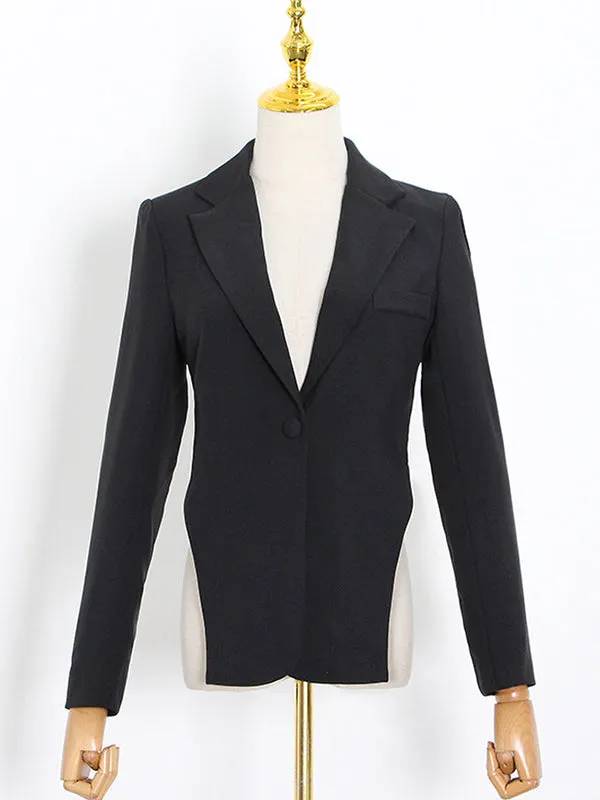 Backless Chains Long Sleeves Notched Collar Outerwear Blazer