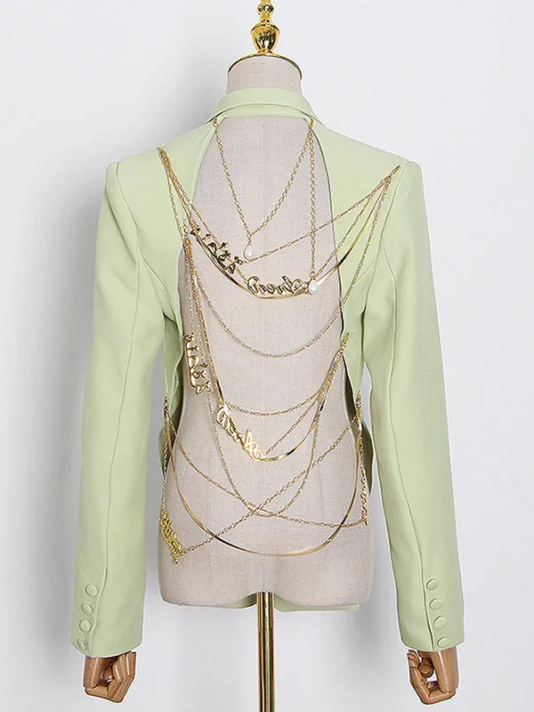 Backless Chains Long Sleeves Notched Collar Outerwear Blazer