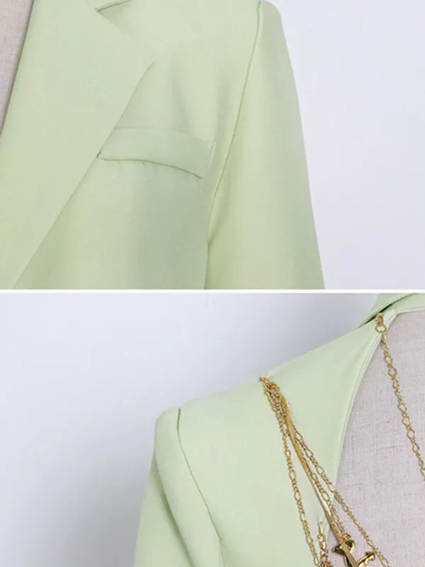 Backless Chains Long Sleeves Notched Collar Outerwear Blazer