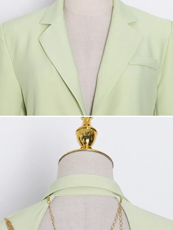 Backless Chains Long Sleeves Notched Collar Outerwear Blazer