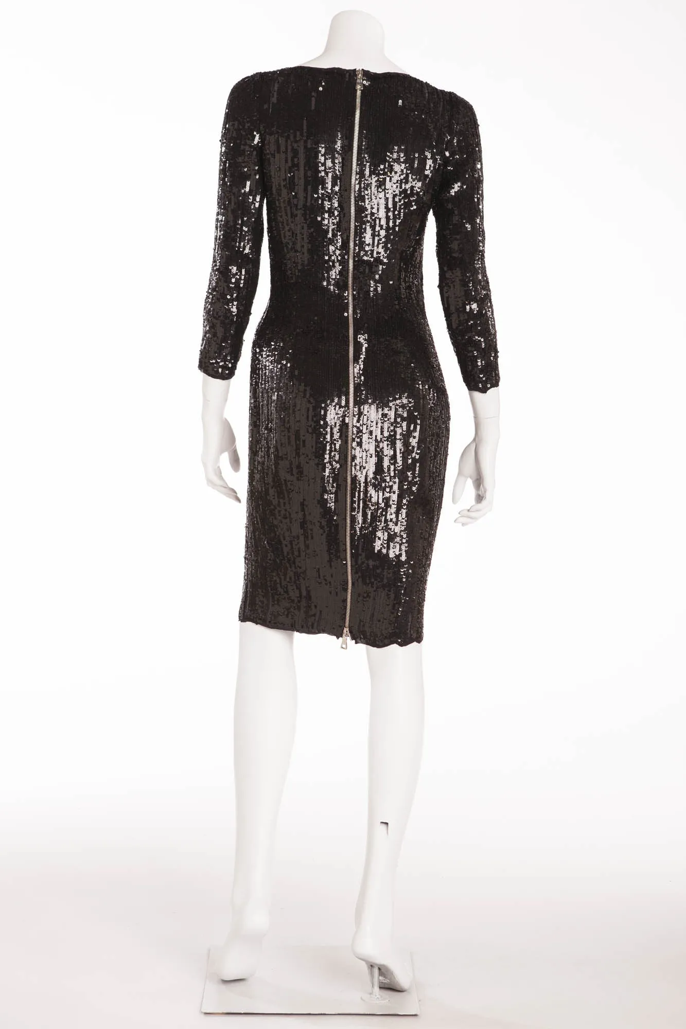 Balmain - New with Tags Black 3/4 Sleeve Sequin Dress - FR 40