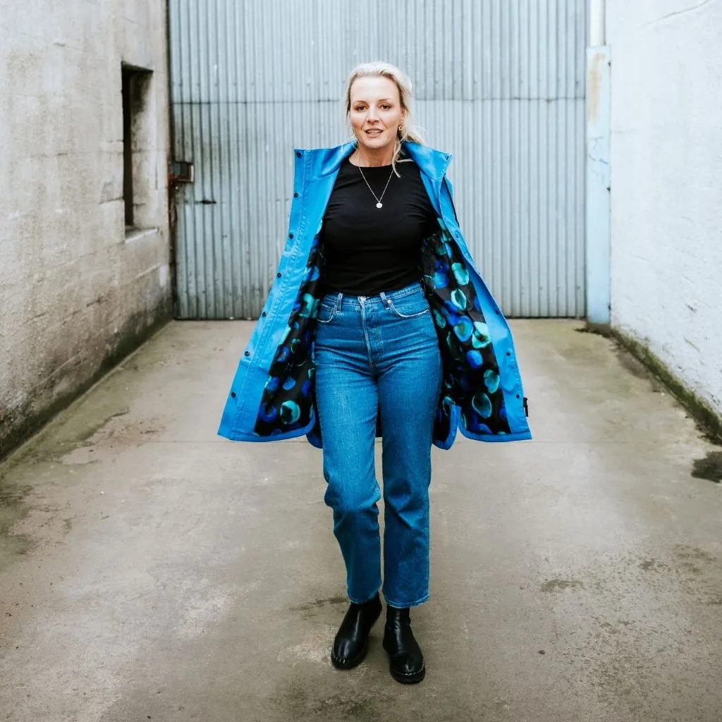 Billie Women's Rain Coat - Moke x Evie Kemp - Imperial Blue with Night Bloom