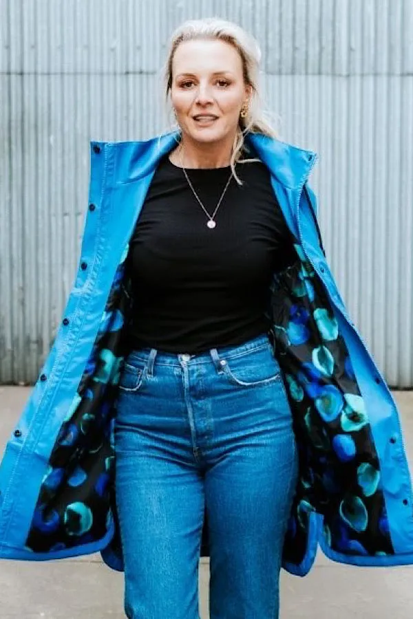 Billie Women's Rain Coat - Moke x Evie Kemp - Imperial Blue with Night Bloom