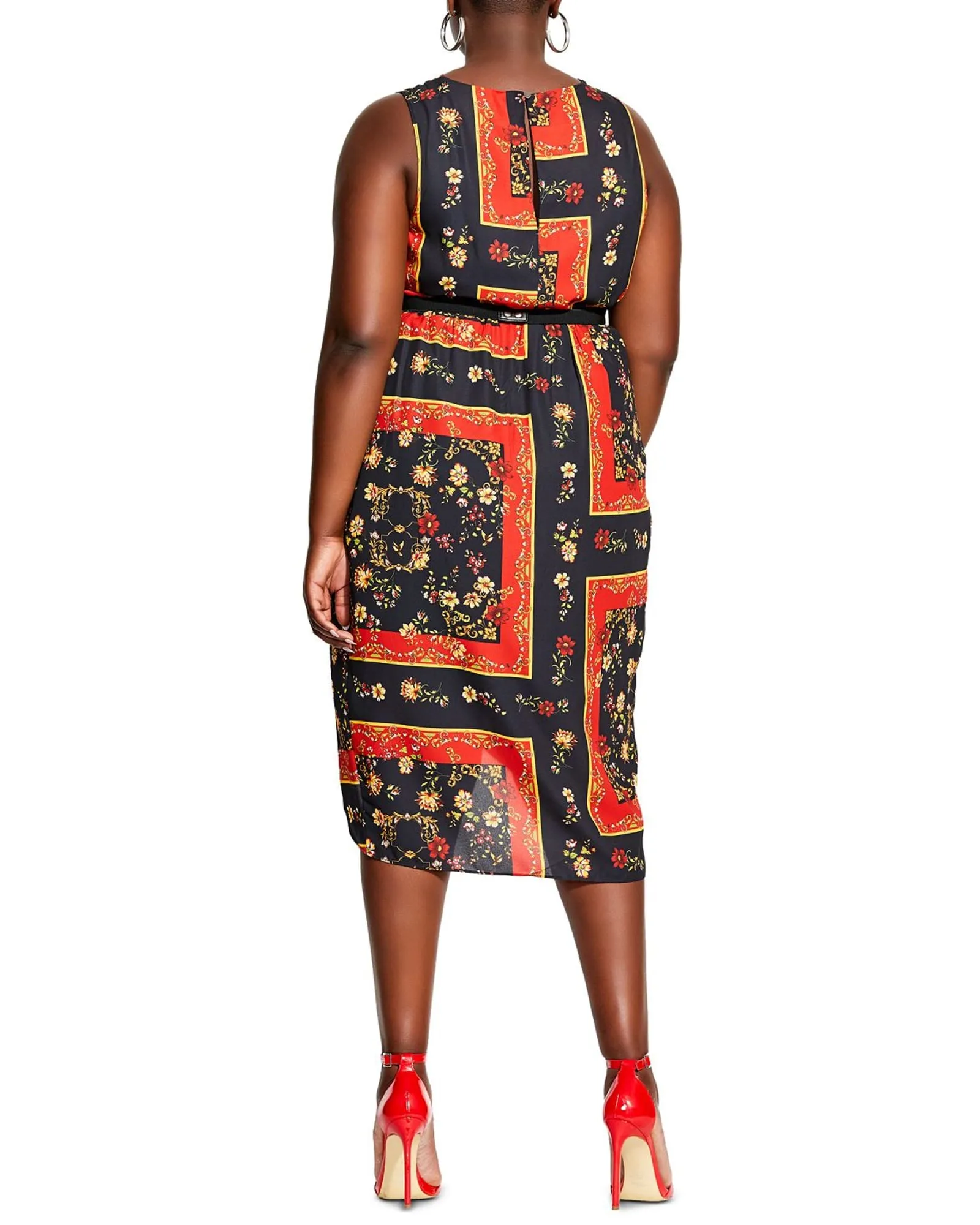 City Chic Women's Trendy Plus Printed Scarf Dress Black Size 18W | Black