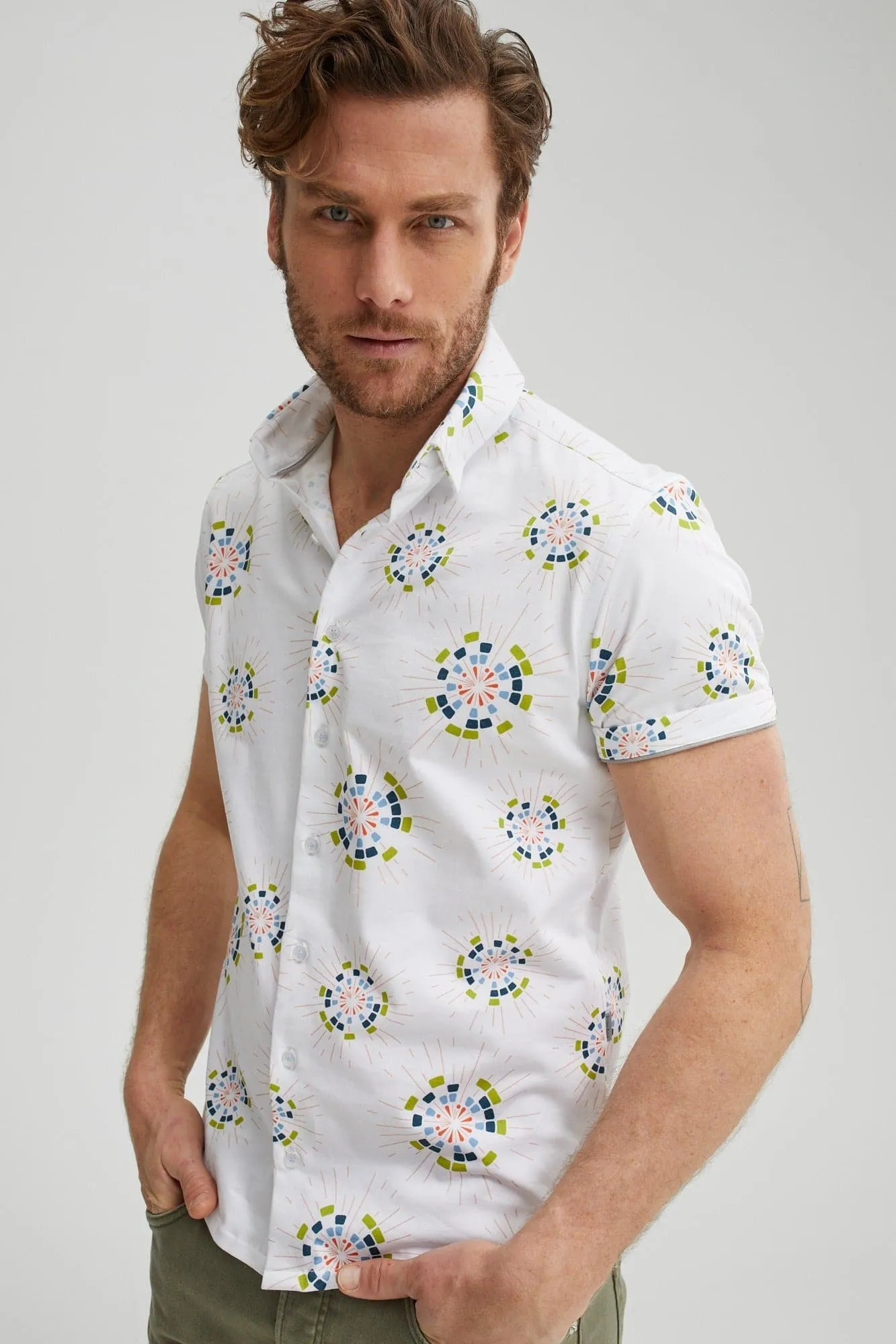 Cream Circular Print T-Series DryTouch Shirt