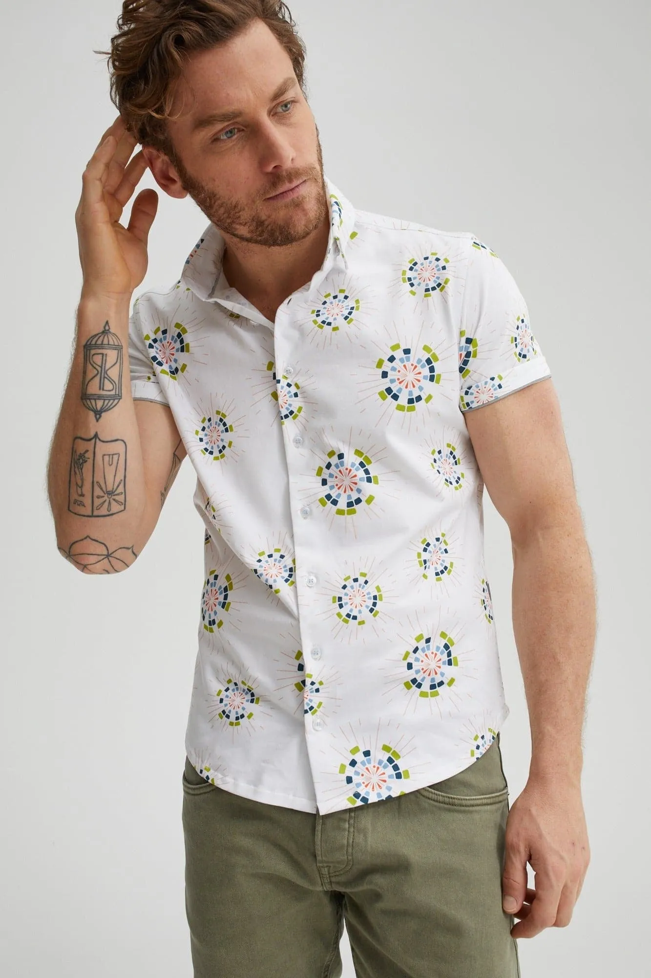 Cream Circular Print T-Series DryTouch Shirt