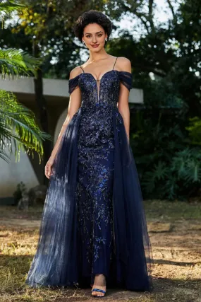 Elegant A-Line Prom Dresses Off the Shoulder Beaded Tulle Dress