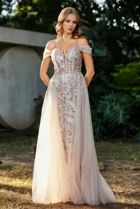 Elegant Beaded A-Line Prom Dresses Off the Shoulder Tulle Dress Evening Dress