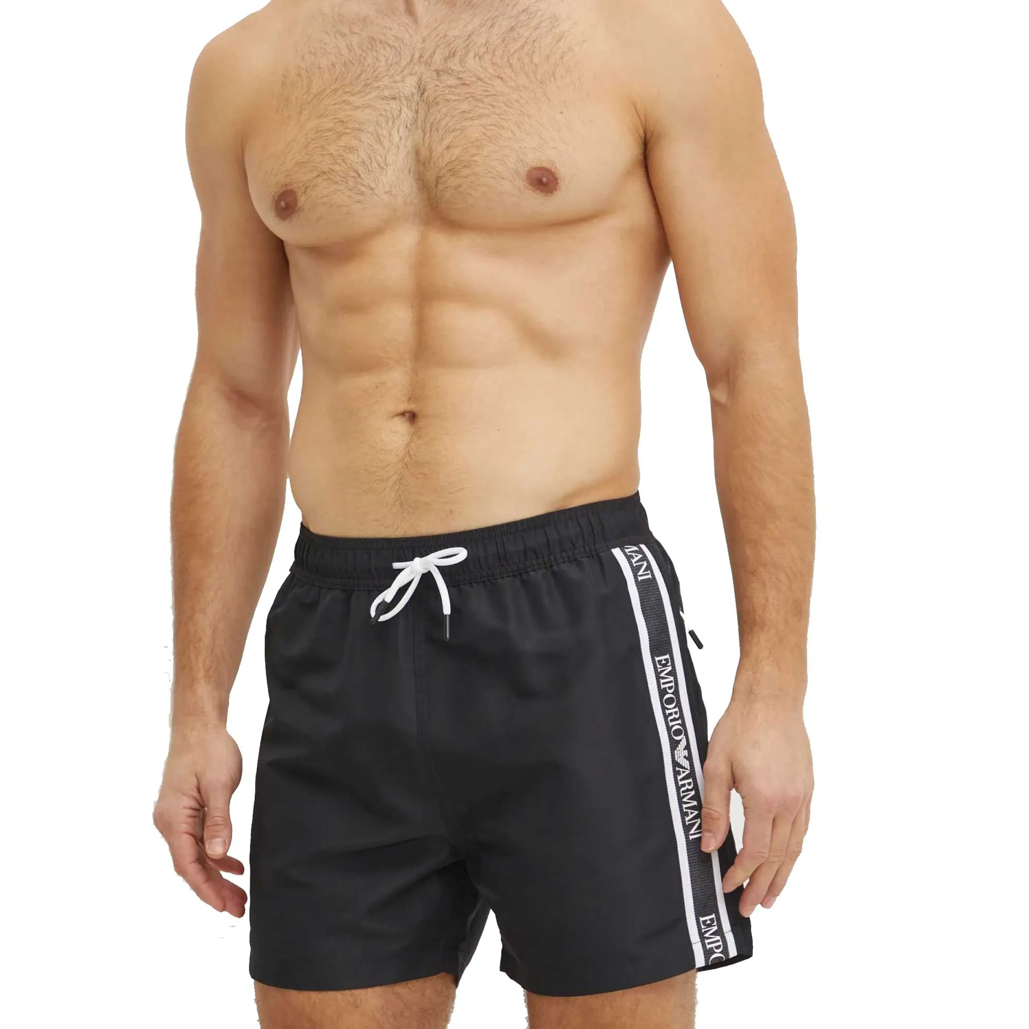 Emporio Armani Beach Woven Tape Logo Swim Shorts Black
