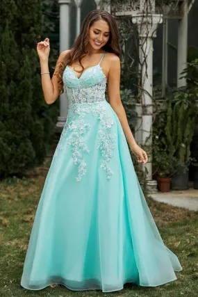 Fashion Evening Dress Beaded Applique Lace Up Tulle Dress Prom Dresses