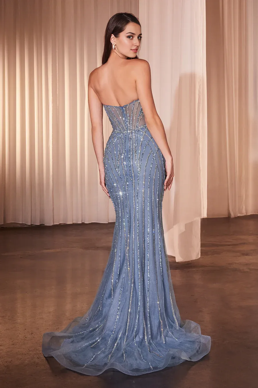 Fashion Evening Dress Beaded Strapless Mermaid Dress Prom Dresses