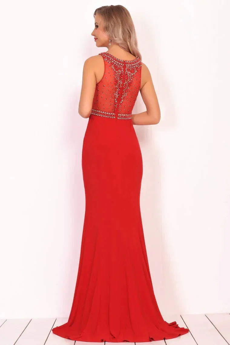 Formal Dresses Scoop Beaded Bodice Mermaid Sweep Train