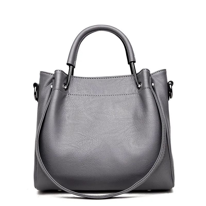 Korean Retro Soft Leather Bucket Bag – Stylish & Chic Handbag