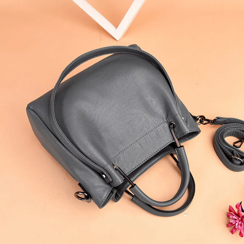 Korean Retro Soft Leather Bucket Bag – Stylish & Chic Handbag