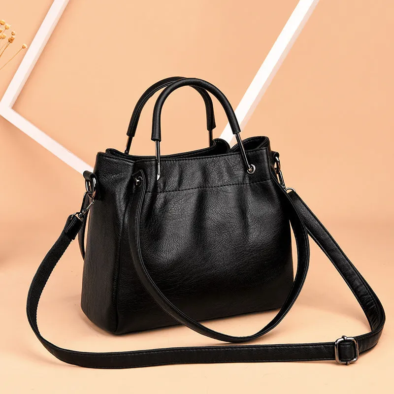 Korean Retro Soft Leather Bucket Bag – Stylish & Chic Handbag