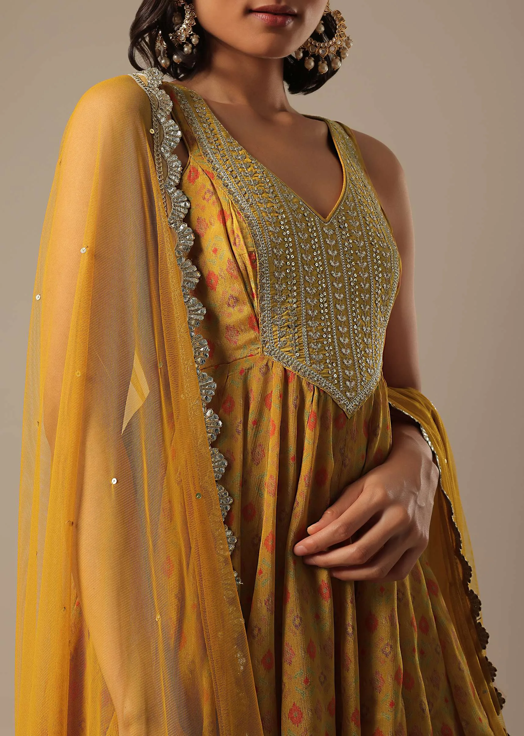 Mustard Yellow Sharara Set With Printed Peplum Top And Dupatta