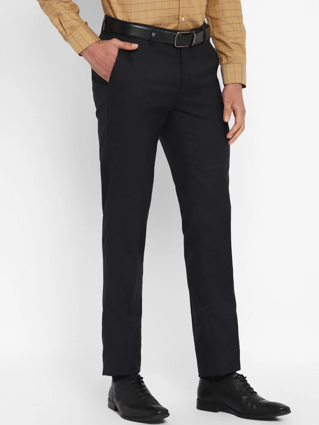 Navy Blue Checked Slim Fit Trouser