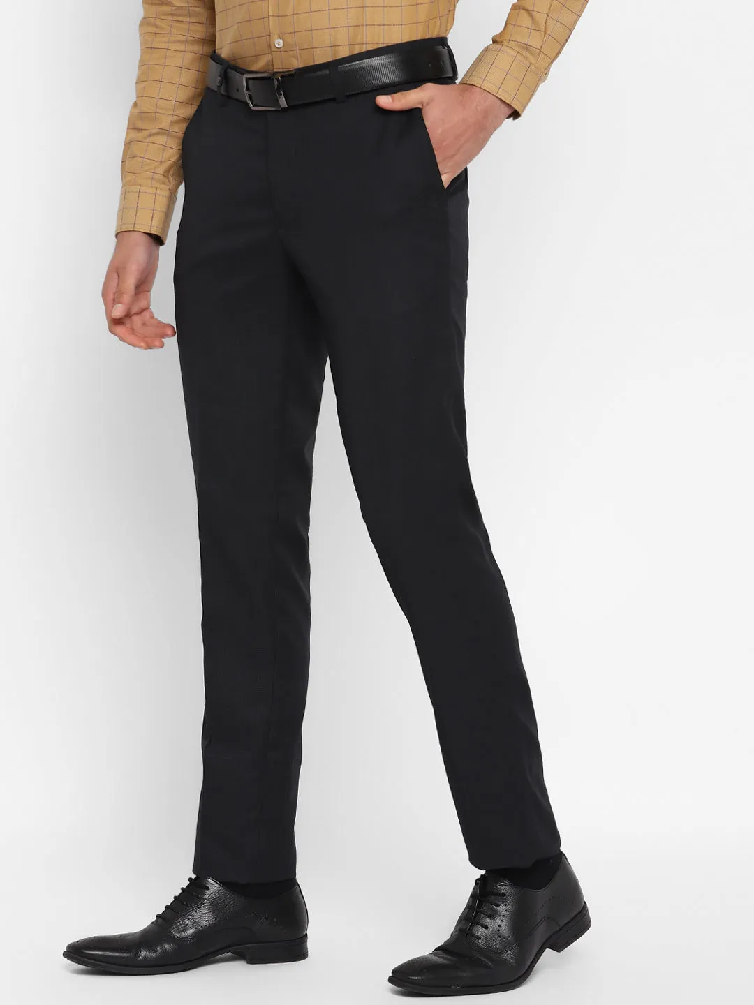 Navy Blue Checked Slim Fit Trouser