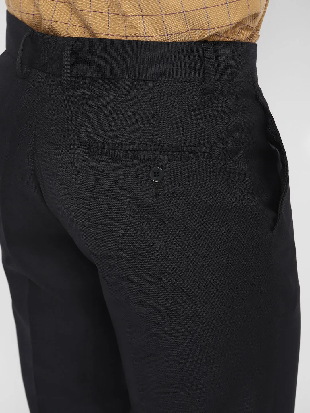Navy Blue Checked Slim Fit Trouser