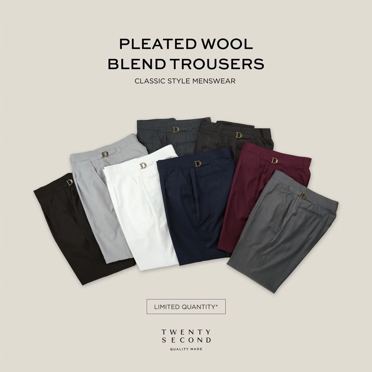 PLEATED WOOL BLEND TROUSERS - WHITE