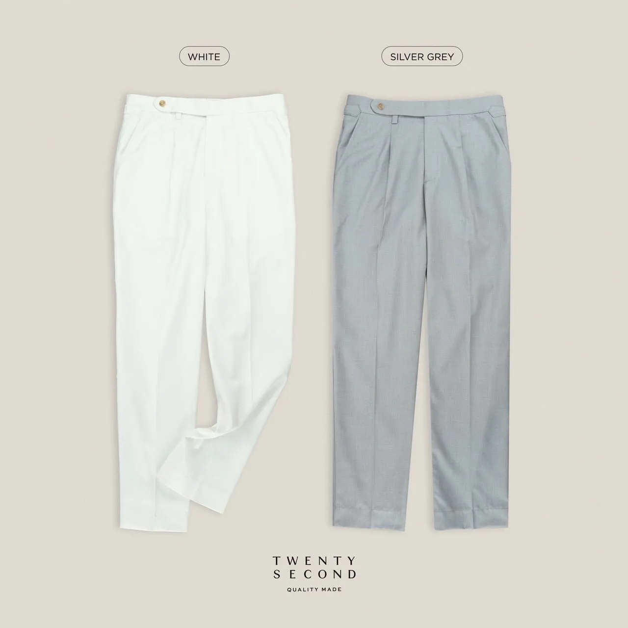 PLEATED WOOL BLEND TROUSERS - WHITE