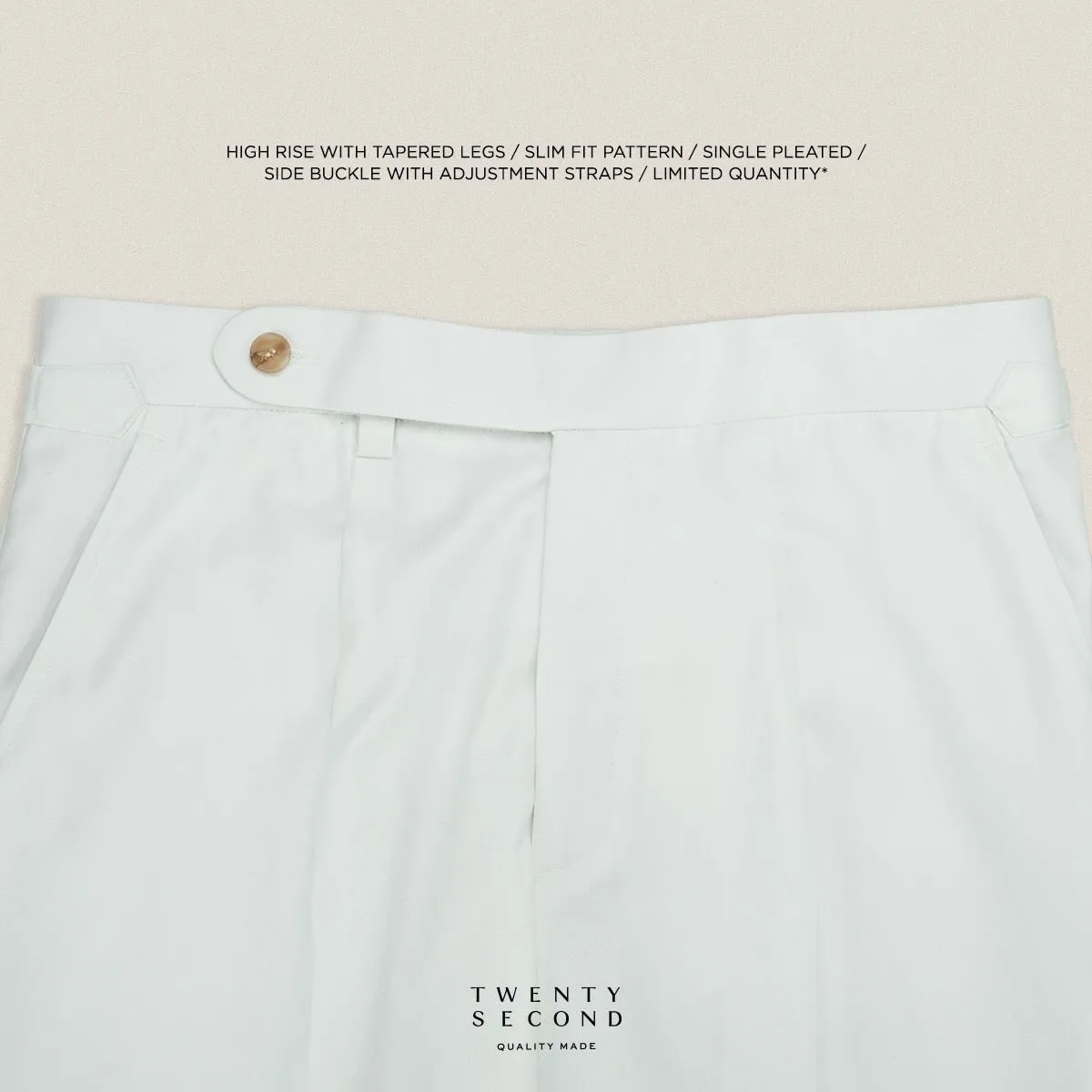 PLEATED WOOL BLEND TROUSERS - WHITE