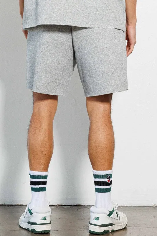 TEEK - Heather Grey Pen & Brush Flock Emb. Shorts
