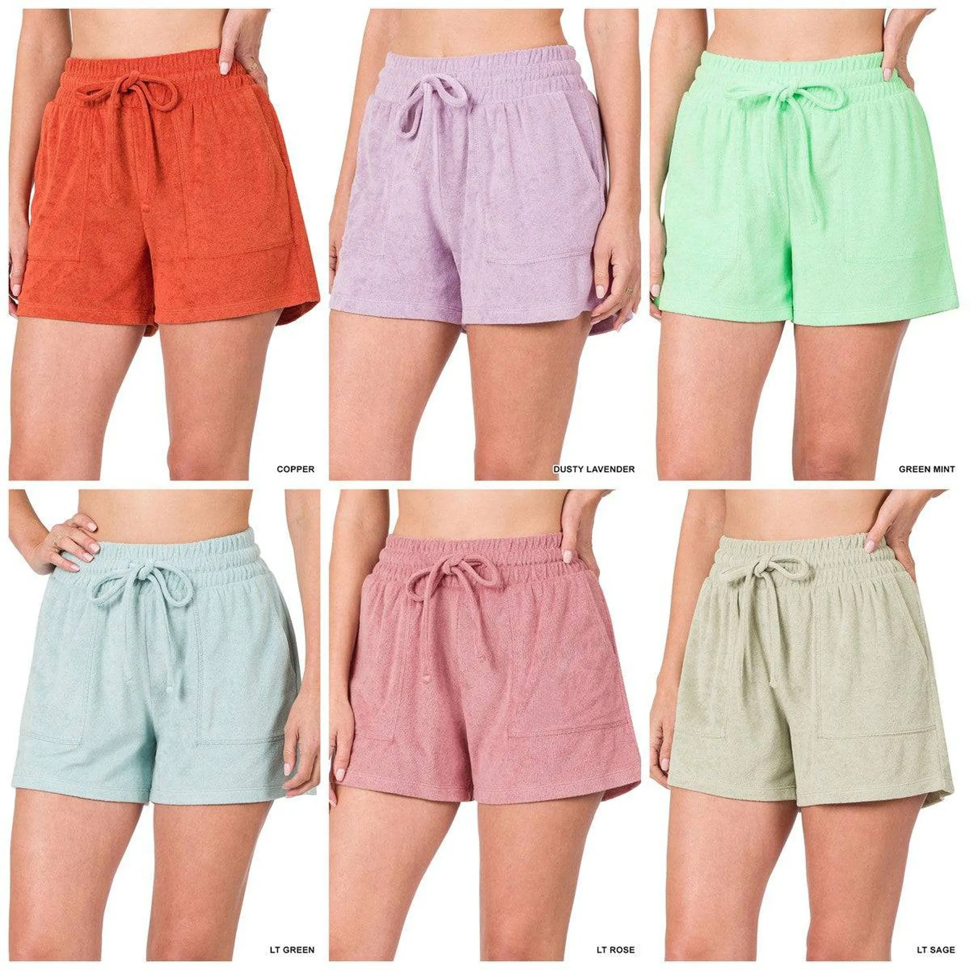 Terry Drawstring Waist Shorts With Pockets