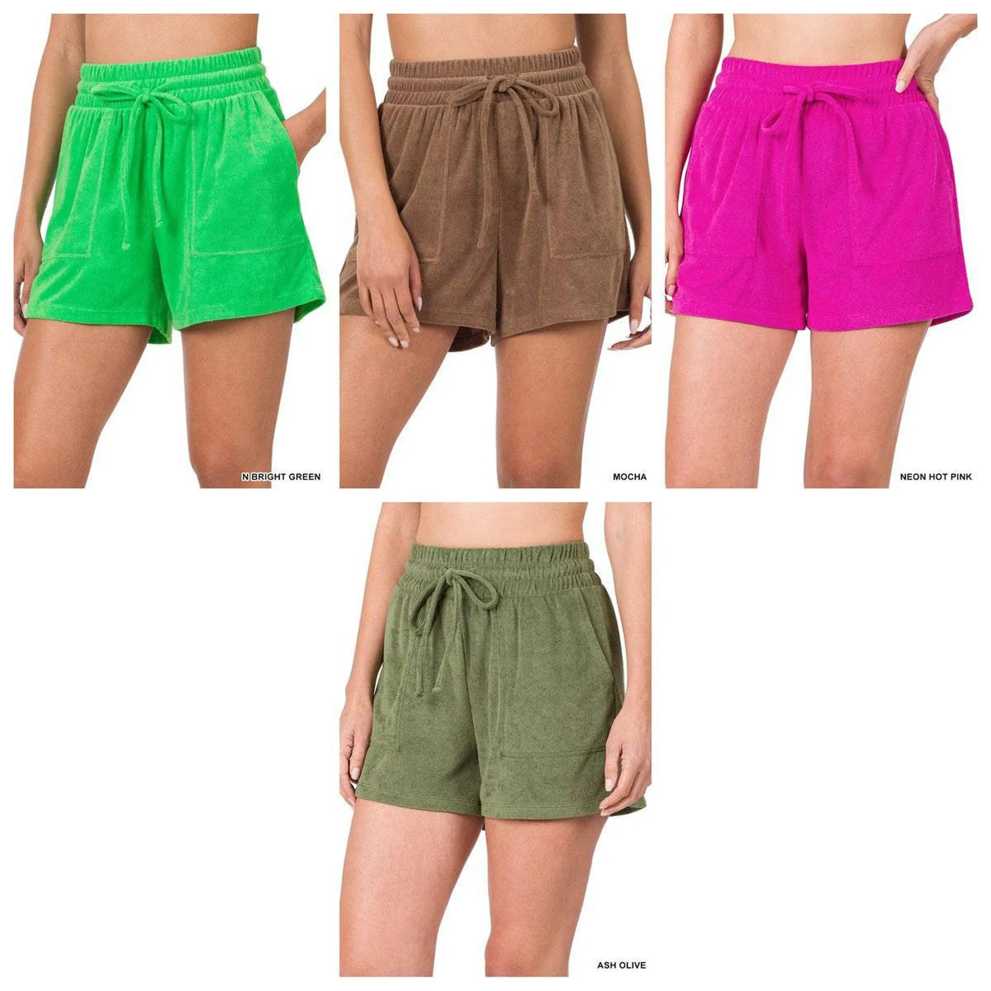 Terry Drawstring Waist Shorts With Pockets