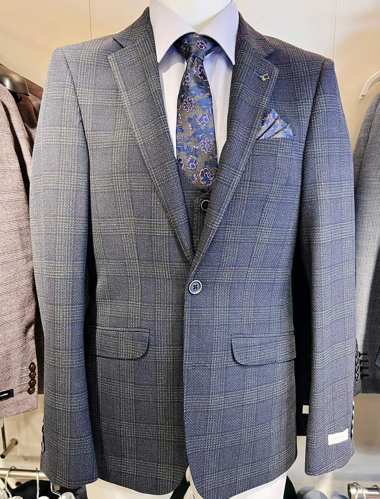 White Label Navy Check slim fit suit