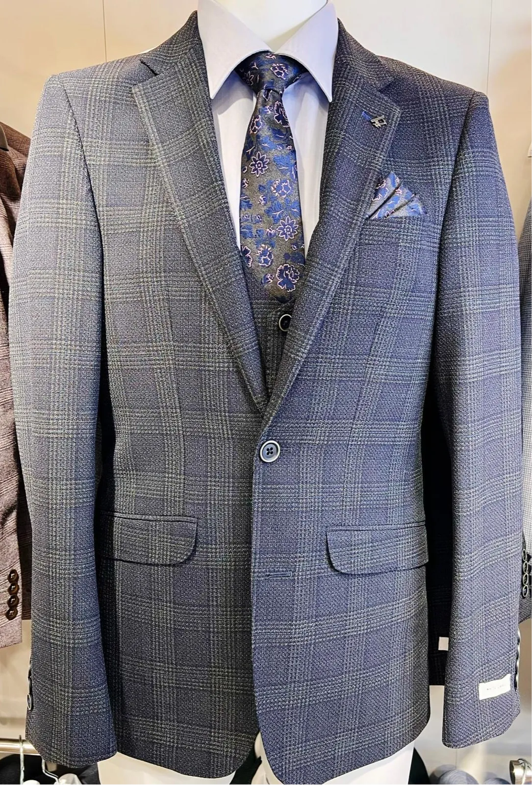 White Label Navy Check slim fit suit