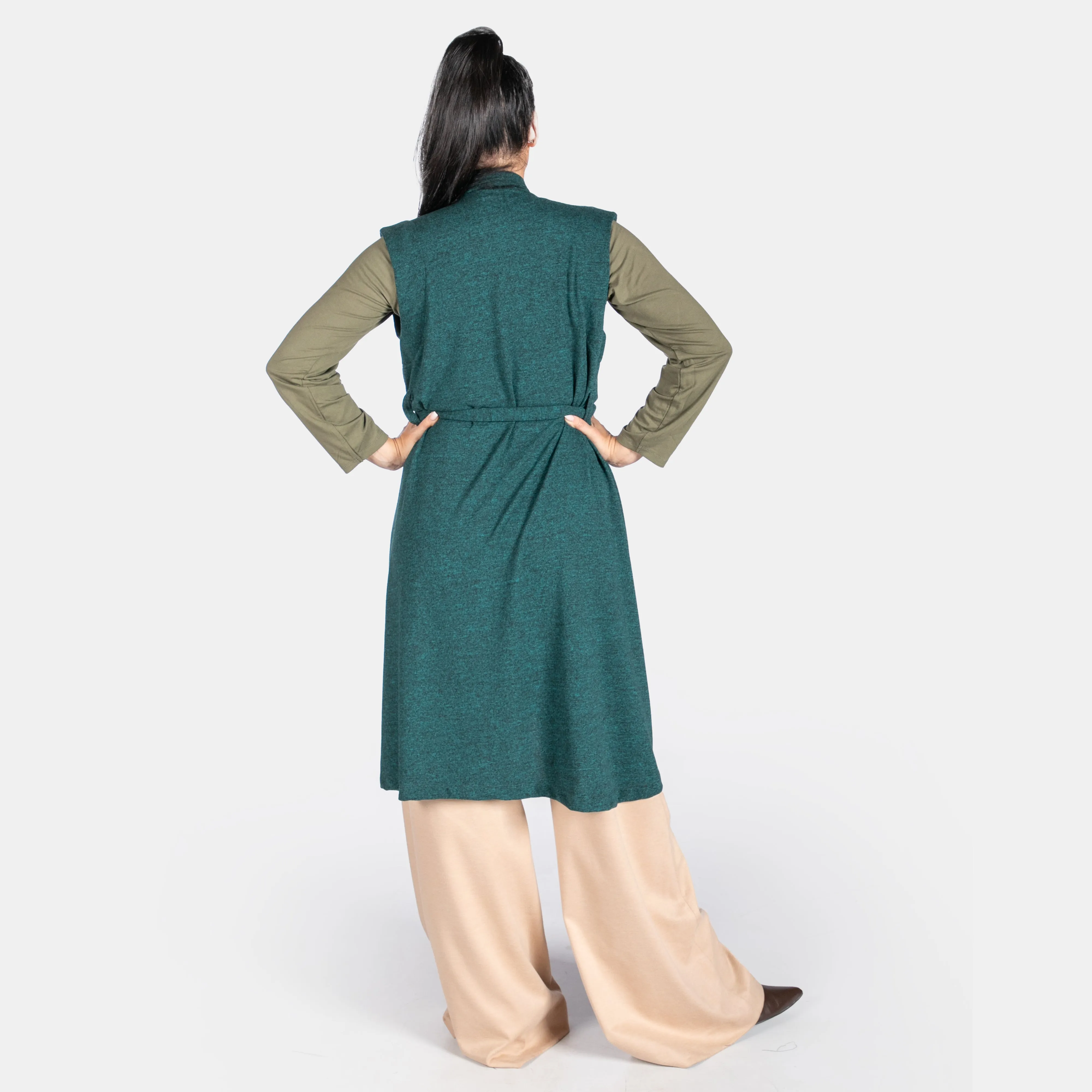 Women's Waterfall Coat Sleeveless Winter Outfit Fabric belt