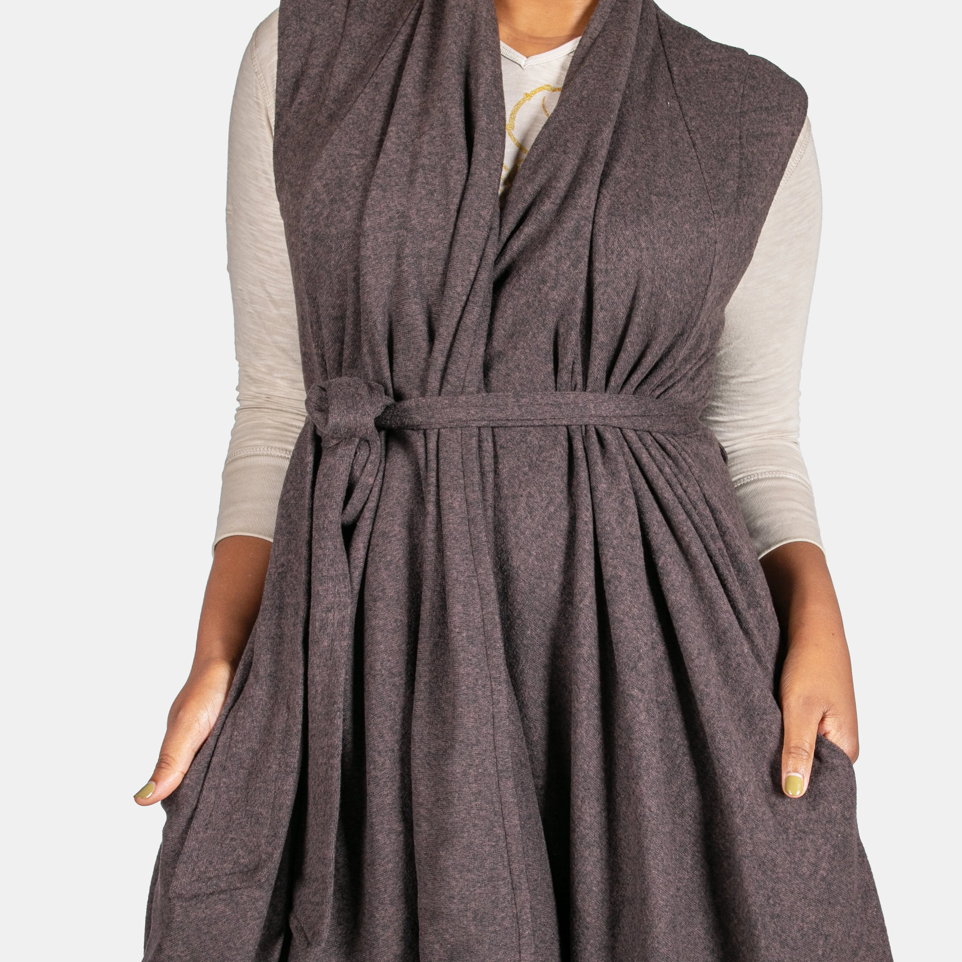 Women's Waterfall Coat Sleeveless Winter Outfit Fabric belt