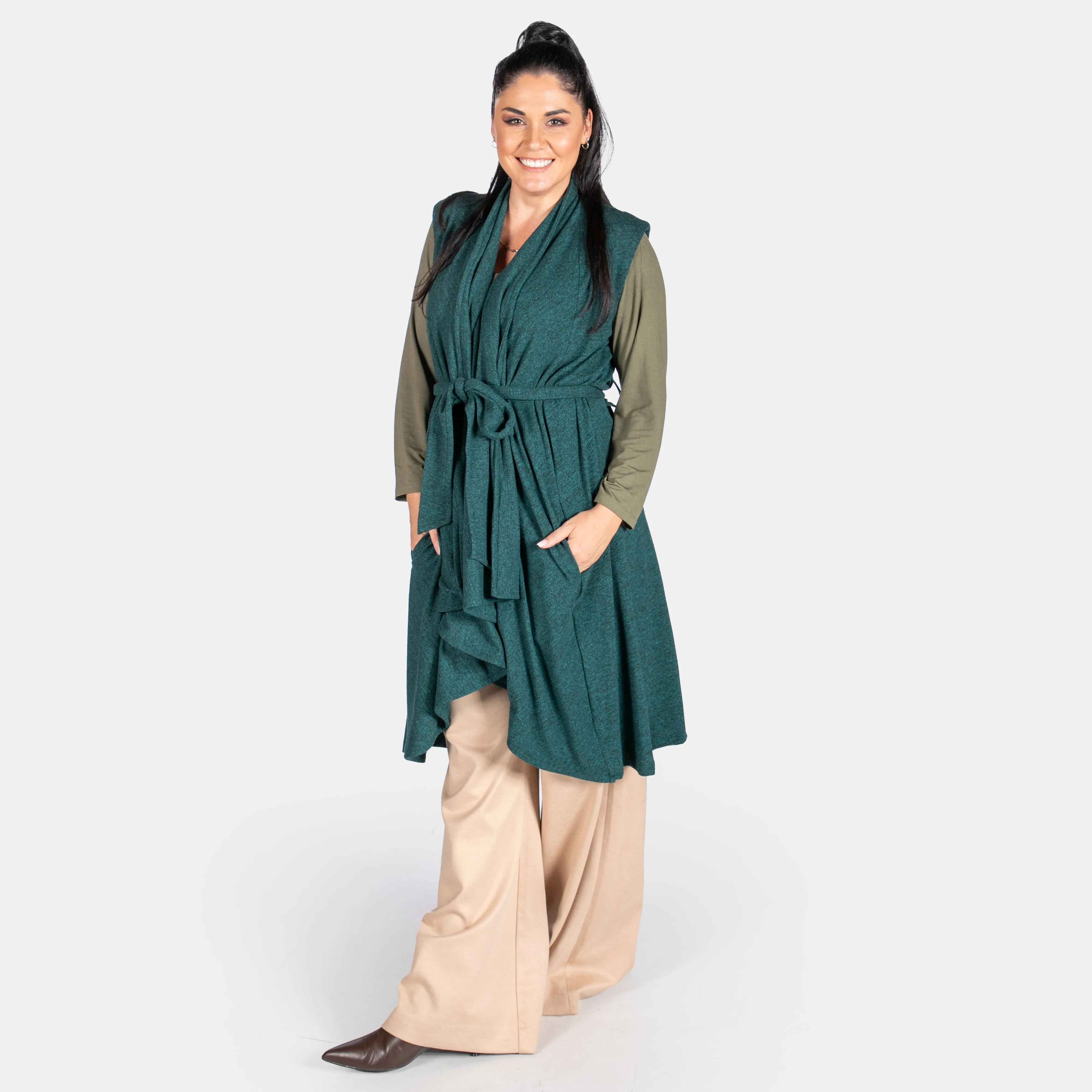 Women's Waterfall Coat Sleeveless Winter Outfit Fabric belt